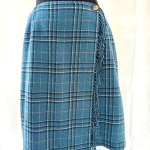 Sag Harbor Petite Teal Plaid A-Line Skirt